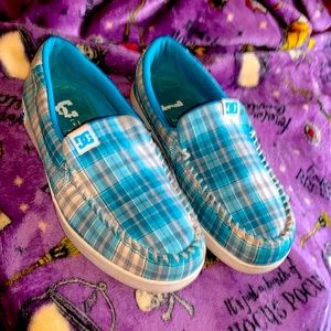Dc slip on shoes used still in great shape size 10 blue plaid print